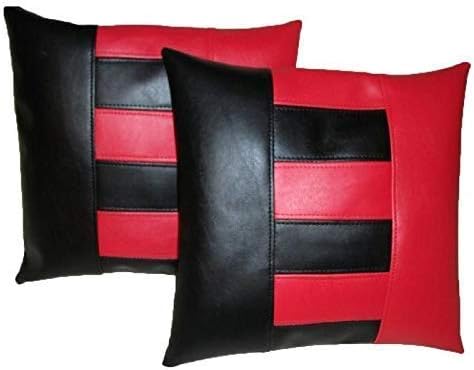 Lambskin Leather Pillow Cover - Sofa Cushion Case - Decorative Throw Covers for Living Room & Bedroom, 22x22 Inches - Red Black 02 Pack of 1