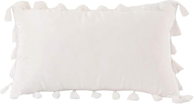 vctops Velvet Soft Solid Decorative Throw Pillow Cover with Tassels Boho Accent Cushion Case for Couch Bedroom Car White 12''x20''