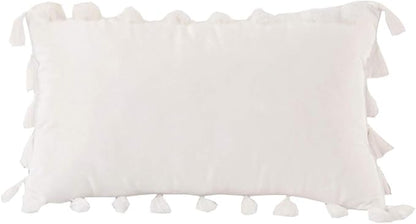 vctops Velvet Soft Solid Decorative Throw Pillow Cover with Tassels Boho Accent Cushion Case for Couch Bedroom Car White 12''x20''
