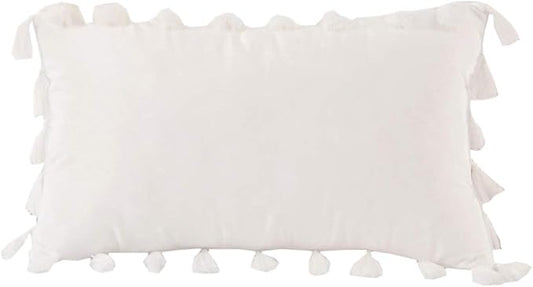 vctops Velvet Soft Solid Decorative Throw Pillow Cover with Tassels Boho Accent Cushion Case for Couch Bedroom Car White 12''x20''