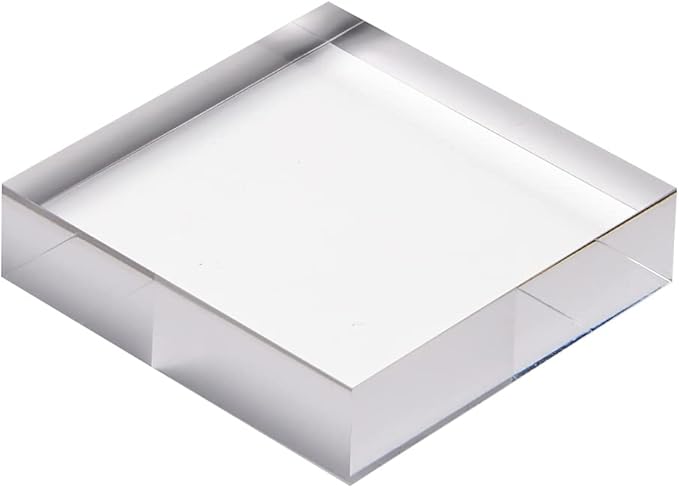 CiaoHER 1in Thickness 4in Square Acrylic Cube Display Block Clear Polished Pedestal Stand Riser Solid Base 4" x 4" x 1", 1 Pack
