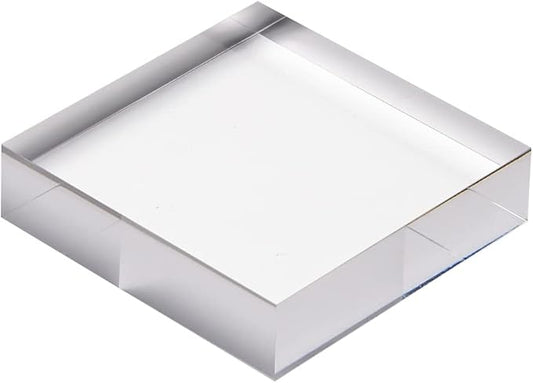 CiaoHER 1in Thickness 4in Square Acrylic Cube Display Block Clear Polished Pedestal Stand Riser Solid Base 4" x 4" x 1", 1 Pack