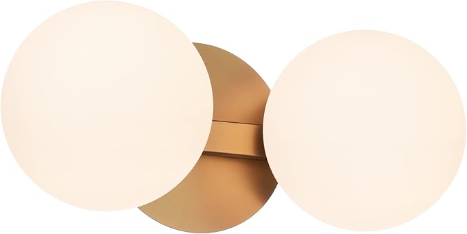 Gold Bathroom Vanity Light Fixtures, Modern 2 Lights Aged Brass Globe Wall Sconce Lighting, Porch Wall Mount Light Fixture for Bathroom, Mirror Cabinets Hallway Stairs