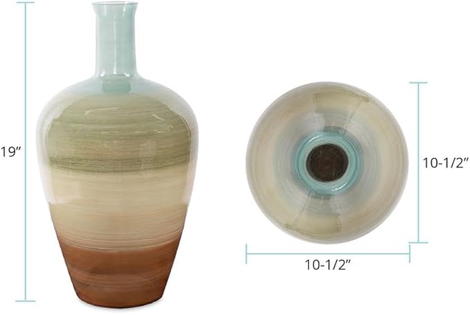 Howard Elliott Multicolor Capri Stripe Glass Bottle Vase for Flowers, Modern Abstract Design Decorative Bottle Vase for Weddings, Floral Arrangements & Decoration, Short, 19 x 10.5 x 10.5 Inch