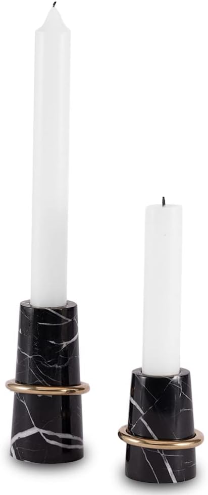 Luxurious Marble Candle Holders Black Candlestick Holders, Set of 2 for 3/4" Taper Candles, Black and Brass Gold, Modern Candle Holders for Table Centerpiece Wedding Home Decor