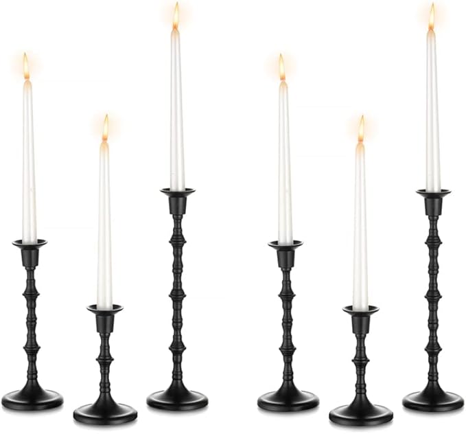 Black Taper Candle Holders: Tall Candlestick Holders Decorative Candle Stick Holder for Halloween Christmas Thanksgiving Kwanzaa Shabbat Table Living Room Mantle Decor Set of 6