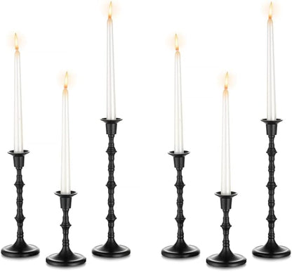 Black Taper Candle Holders: Tall Candlestick Holders Decorative Candle Stick Holder for Halloween Christmas Thanksgiving Kwanzaa Shabbat Table Living Room Mantle Decor Set of 6
