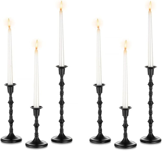 Black Taper Candle Holders: Tall Candlestick Holders Decorative Candle Stick Holder for Halloween Christmas Thanksgiving Kwanzaa Shabbat Table Living Room Mantle Decor Set of 6