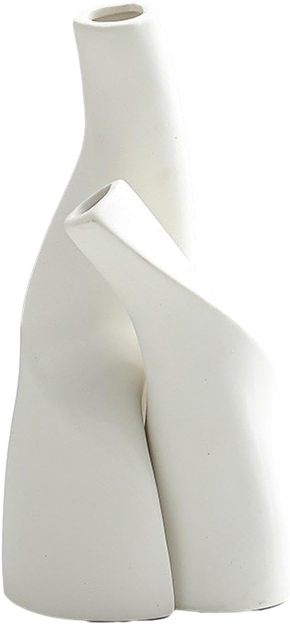 Irregular Circular Cross Ceramic Vase Set,Modern Minimalist Abstract Art Flower Vase for Home Decor,Decorative Small Bud Vase for Home Office Shelf Decor(White)
