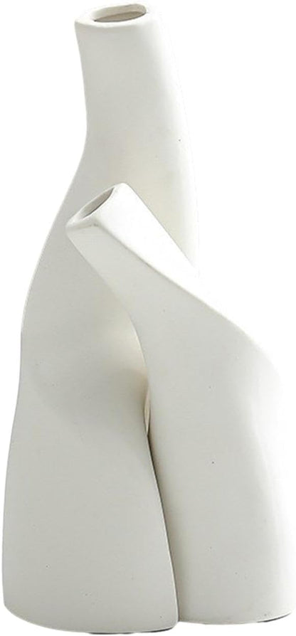Irregular Circular Cross Ceramic Vase Set,Modern Minimalist Abstract Art Flower Vase for Home Decor,Decorative Small Bud Vase for Home Office Shelf Decor(White)