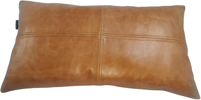 100% Lambskin Leather Pillow Cover - Sofa Cushion Case - Decorative Throw Covers for Living Room & Bedroom, 18X26 Inch - Light Brown Crunch Plain Pack of 2