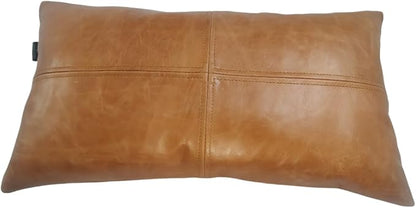 100% Lambskin Leather Pillow Cover - Sofa Cushion Case - Decorative Throw Covers for Living Room & Bedroom, 16X24 Inch - Light Brown Crunch Plain Pack of 2