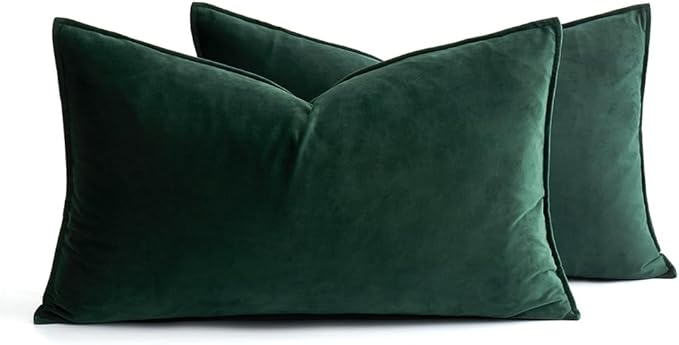 MIULEE Pack of 2 Christmas Decorative Velvet Throw Pillow Cover Soft Pillowcase Solid Square Cushion Case for Winter Sofa Bedroom Car 12x20 Inch 30x50 Cm Army Green