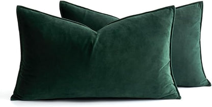 MIULEE Pack of 2 Christmas Decorative Velvet Throw Pillow Cover Soft Pillowcase Solid Square Cushion Case for Winter Sofa Bedroom Car 12x20 Inch 30x50 Cm Army Green