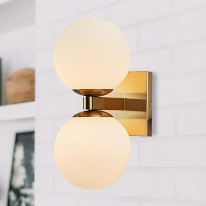 Modern Brass Double Spherical Glass Shade Wall Sconce, Elegant Brass Wall Mounted Lamp, Vanity Light Above Mirror, Sconce for Bathroom, Living Room, Hallway, Kitchen, Bedroom
