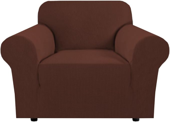 H.VERSAILTEX Stretch Chair Slipcover Sofa Cover Furniture Protector Cover High Spandex Small Checks Knitted Jacquard Sofa Cover Chair Covers for Living Room (Armchair 31"-40", Burnt Brick)