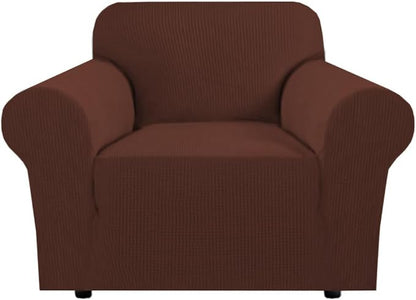H.VERSAILTEX Stretch Chair Slipcover Sofa Cover Furniture Protector Cover High Spandex Small Checks Knitted Jacquard Sofa Cover Chair Covers for Living Room (Armchair 31"-40", Burnt Brick)