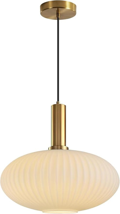 KCO Lighting Large Milk Glass Pendant Lighting Kitchen Island Brushed Brass Globe Pendant Light Mid Century Modern Hanging Light Fixture Gold White Pendant Light