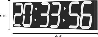 Digital Wall Clock, Oversize Led Digital Clock with Auto Dimmer, Huge Countdown Timer with Remote Control, 27" Wide Led Display, 6 Digits, Wall Mount, Date and Temperature (White)
