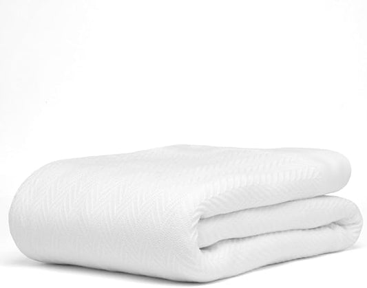 100% Cotton Herringbone Weave Blankets, 90"X90" Queen, Throw Blanket for Bed, All Season Cotton Blanket, Cozy Blanket,Throws & Bed Blanket, Throw Blanket for Couch, Modern Home Decor - White