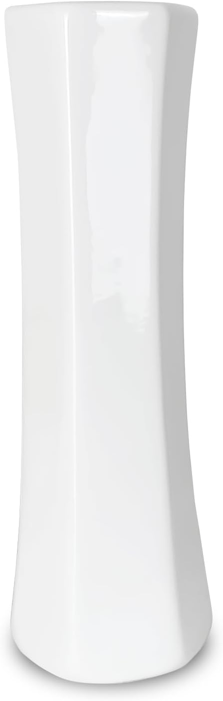 12Inch Tall White Ceramic Flower Vase, Textured Modern Vases for Living Room Decorations, Shelf, Table Centerpieces, Farmhouse Small Ceramic Vase