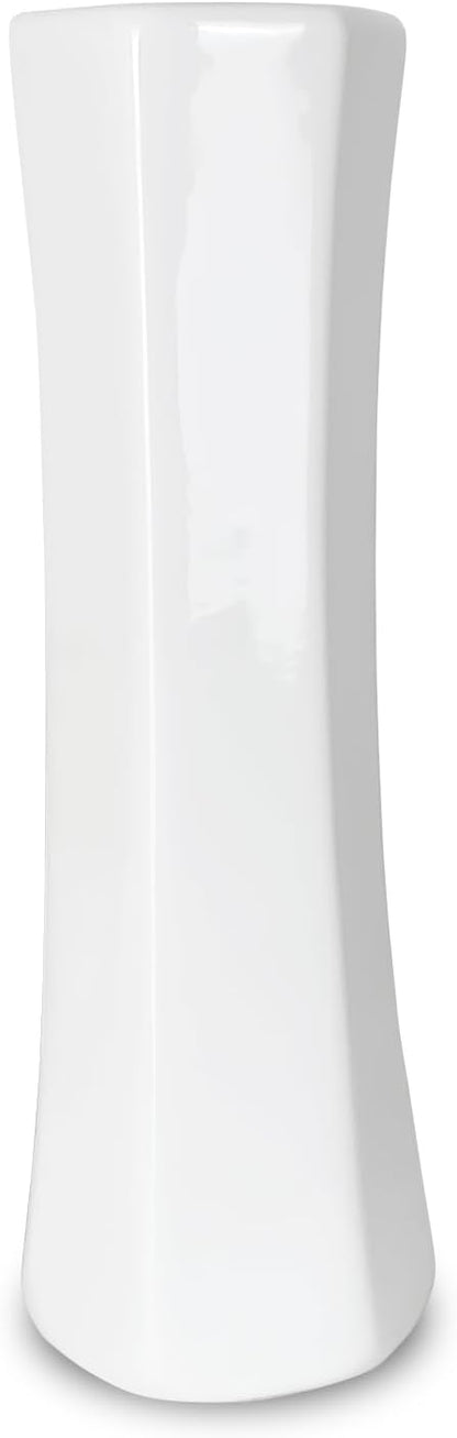 12Inch Tall White Ceramic Flower Vase, Textured Modern Vases for Living Room Decorations, Shelf, Table Centerpieces, Farmhouse Small Ceramic Vase