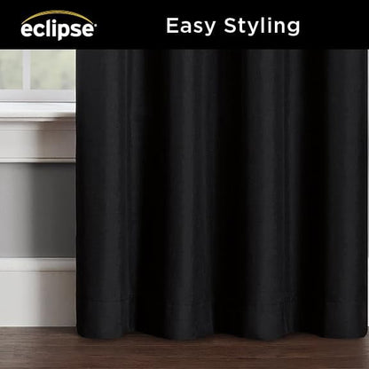 Eclipse Kendall Textured Blackout Thermal Rod Pocket Window Curtain, Insulating & Noise Reducing Curtains for Bedroom or Living Room (1 Panel), 84 in Long x 42 in Wide, Black