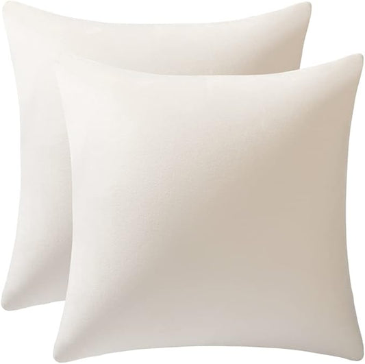 Couch Pillow Covers 16x16 Cream: 2 Pack Cozy Soft Velvet Square Throw Pillow Cases for Farmhouse Home Decor
