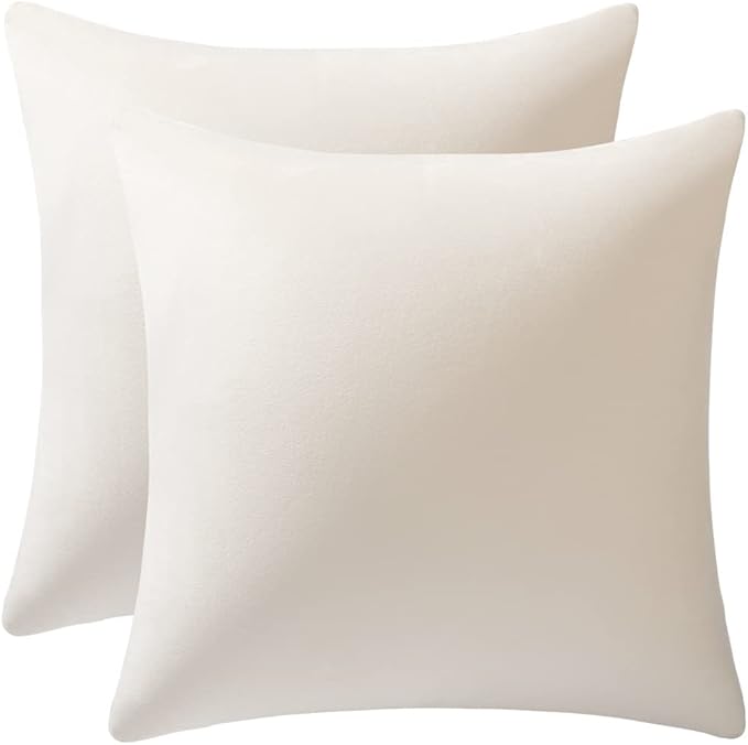 Couch Pillow Covers 18x18 Cream: 2 Pack Cozy Soft Velvet Square Throw Pillow Cases for Farmhouse Home Decor