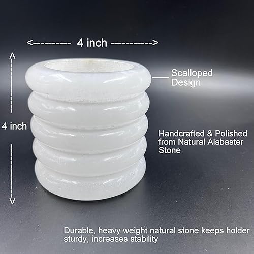 Décor Envogue 4x4" Scalloped Natural White Alabaster Stone Stationary holder Pencil Pen Holder Stand for Desk Utensil Holder Spoon Caddy Countertop Handmade kitchen Utensils set organizer