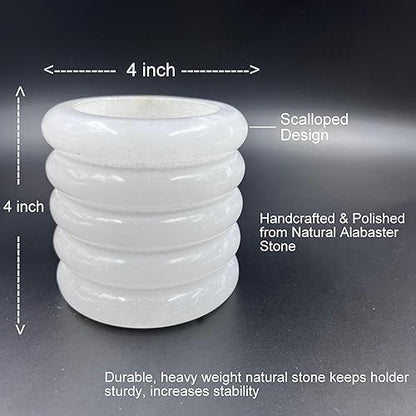 Décor Envogue 4x4" Scalloped Natural White Alabaster Stone Stationary holder Pencil Pen Holder Stand for Desk Utensil Holder Spoon Caddy Countertop Handmade kitchen Utensils set organizer
