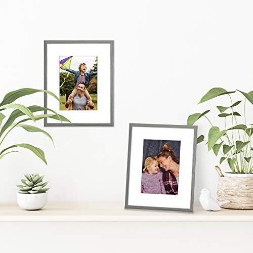 Americanflat 8x10 Picture Frame with Shatter-Resistant Glass - Use as 5x7 Frame with Mat or Display 8x10 Photo Without Mat - Streamline Collection - Picture Frames for Tabletop and Wall - Grey