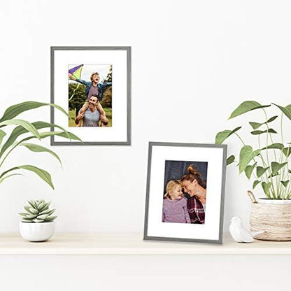 Americanflat 8x10 Picture Frame with Shatter-Resistant Glass - Use as 5x7 Frame with Mat or Display 8x10 Photo Without Mat - Streamline Collection - Picture Frames for Tabletop and Wall - Grey