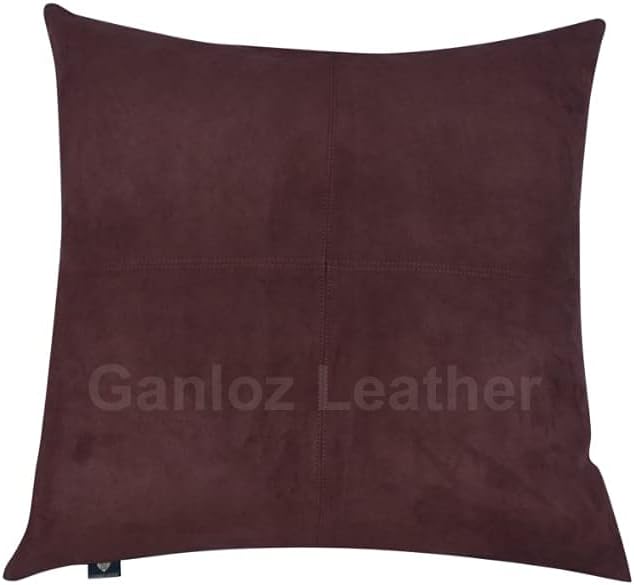 Lambskin Leather Pillow Cover - Sofa Cushion Case - Decorative Throw Covers for Living Room & Bedroom, 18x18 Inches - Brown Pack of 2