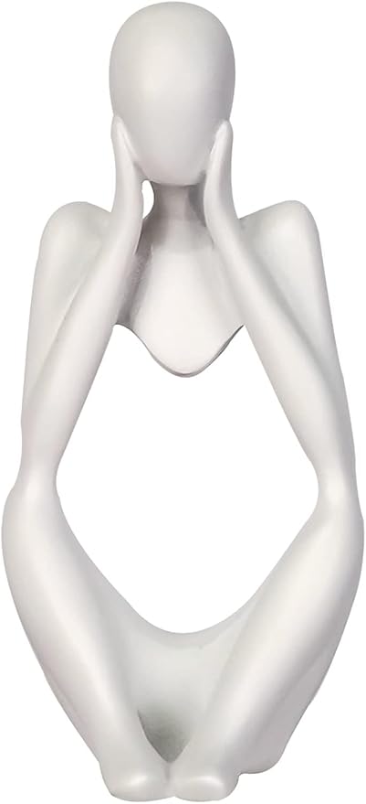 Creative Resin Thinker Minimal Abstract Art Sculpture Statue Figurines Home Office Bookshelf Desktop Decor (White, Focus, Small)