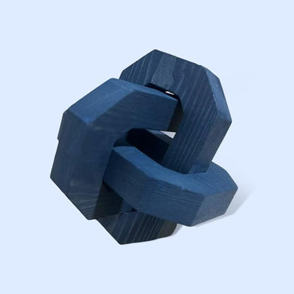 Wood Knot Chain Link Decor,6 in 3 Link Wood Knot Decor,Single or Double Links Hand Carved Decorative Links Knots Accents for Coffee Table,Bookshelf,Entryway Desk,Shelves (Single-Blue)