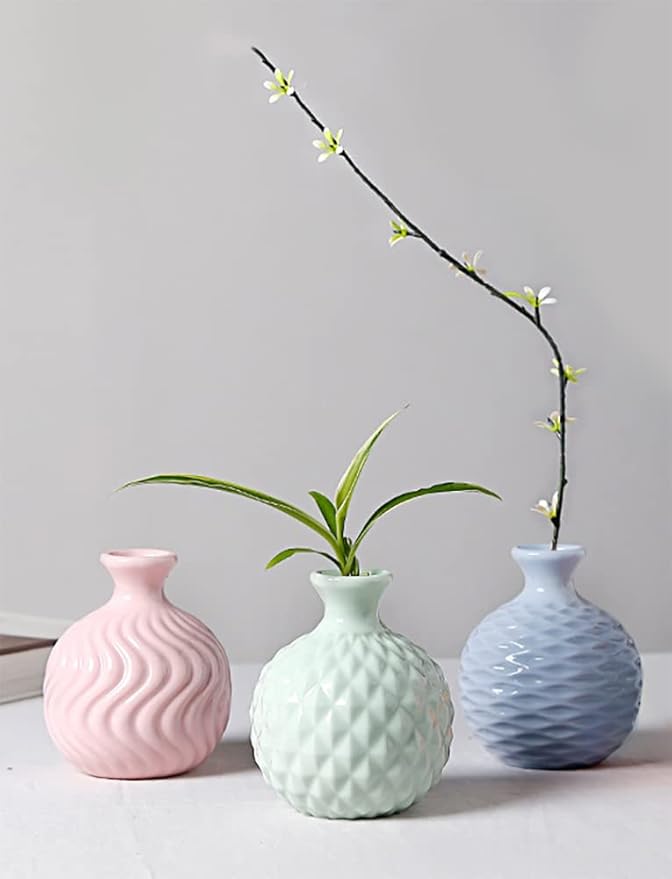 GeLive Ikebana Vase Flower Arrangement Bud Vase Hydroponics Macaron Colorful Ceramic Decorative Vase (Light Green)