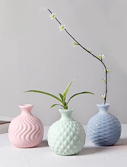 GeLive Ikebana Vase Bud Flower Arrangement Hydroponics Macaron Colorful Ceramic Decorative Vase (Pink)