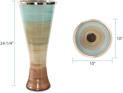 Howard Elliott Multicolor Capri Stripe Flared Glass Vase for Flowers, Modern Abstract Decorative Flared Vase for Weddings, Floral Arrangements & Decoration, Large, 23.75 x 10.5 x 10.5 Inch