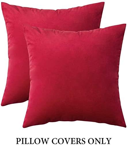 MIULEE Pack of 2 Christmas Velvet Pillow Covers Decorative Square Pillowcase Soft Solid Cushion Case Home Decor for Couch Sofa Bedroom Car 16x16 Inch Red