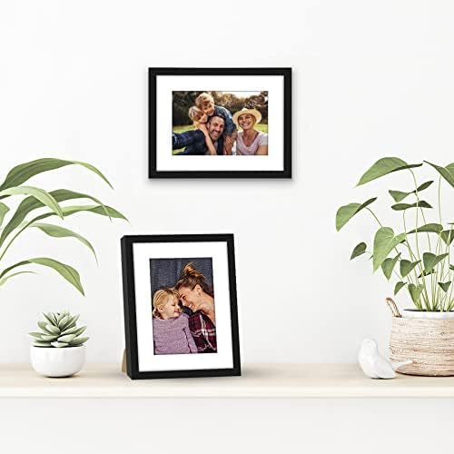 Americanflat 6x8 Picture Frame with Shatter-Resistant Glass - Set of 2 - Use as 4x6 Frame with Mat or Display 6x8 Photo Without Mat - Streamline Collection - Tabletop or Wall Display - Black