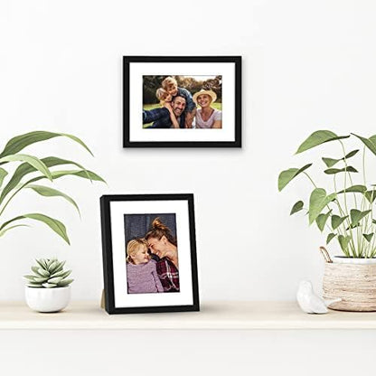 Americanflat 6x8 Picture Frame with Shatter-Resistant Glass - Set of 2 - Use as 4x6 Frame with Mat or Display 6x8 Photo Without Mat - Streamline Collection - Tabletop or Wall Display - Black