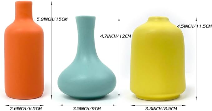 Ceramic Colorful Flower Vase for Home Desk Bookshelf Decor Modern Farmhouses Tabletop Small Cute Vases,Set of 3