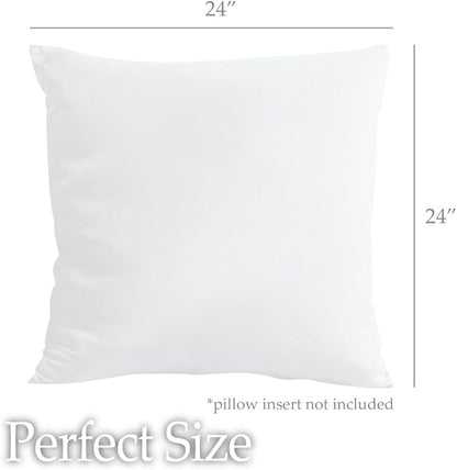 lalaLOOM Velvet Throw Pillow Covers, Set of 2, 24x24 Decorative Square Pillows Home Decor, Soft Accent Cases, Silky Machine Washable Pillowcases for Sofa, Couch, Bedroom, Living Room, White