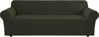 H.VERSAILTEX Stretch Sofa Covers for 3 Cushion Couch Covers Sofa Slipcovers for Living Room Feature Thick Checked Jacquard Fabric with Elastic Bottom(X-Large Sofa 101"-110" Wide, Olive)