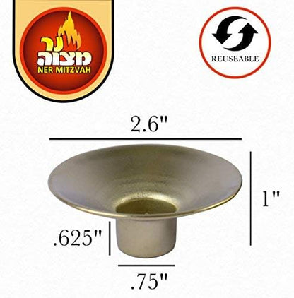 Ner Mitzvah Reusable Metal Candlestick Liners and Drip Guards - Safety Pin Holds Candles in Place - Nickel Plated Protector Bobeches - Gold - 2 Pack