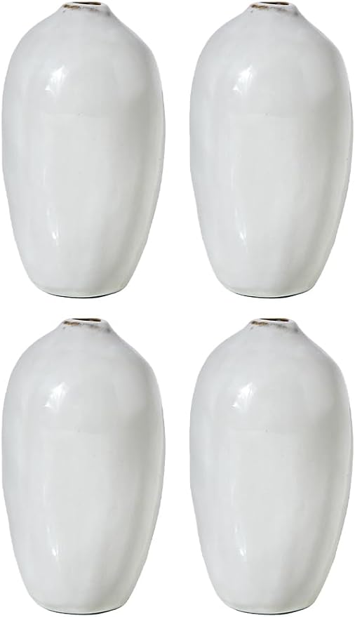 Serene Spaces Living Free-Form Glazed Ceramic Bud Vase, Set of 4- Centerpiece for Vintage Weddings, Events, Measures 5.5" Tall and 2.75" Diameter