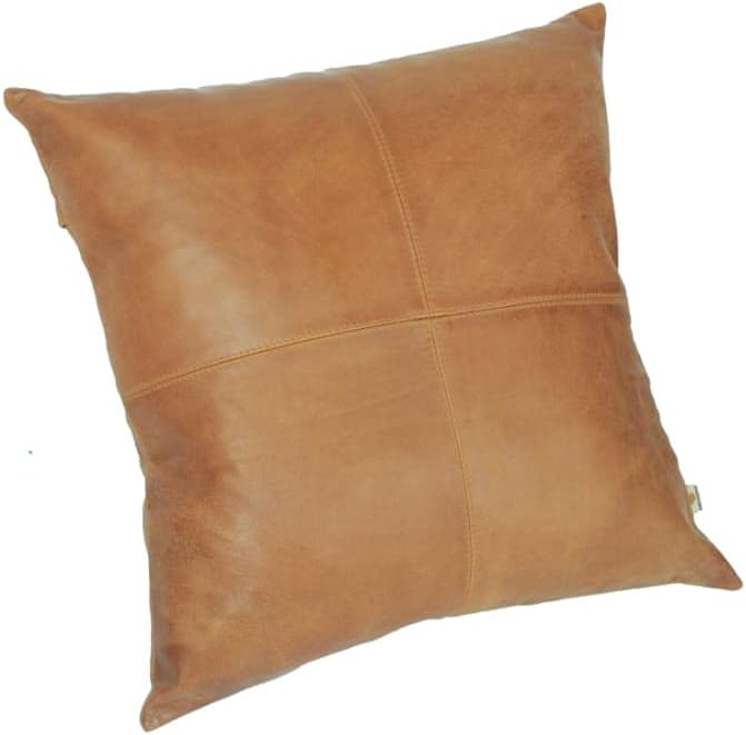 LL LEATHER LOVERS Lambskin Leather Pillow Cover - Sofa Cushion Case - Decorative Throw Covers for Living Room & Bedroom, 22x22 Inches - Gold Beige Plain (01) Pack of 1