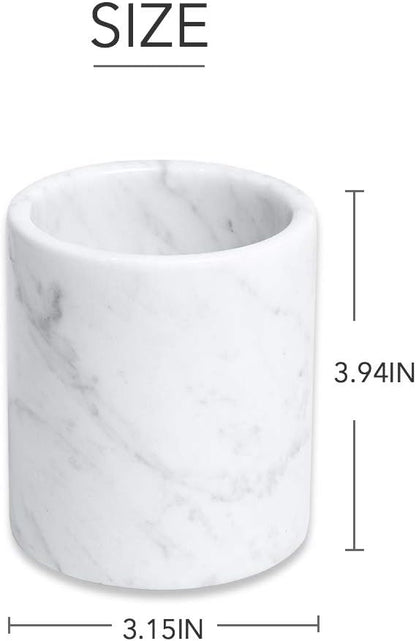 Natural Marble Pencil Pen Holder Stand for Desk, Makeup Brush Cup for Girls, Bathroom Tumbler Cup, Durable Office & Home Organizer Pencil Holder (White)