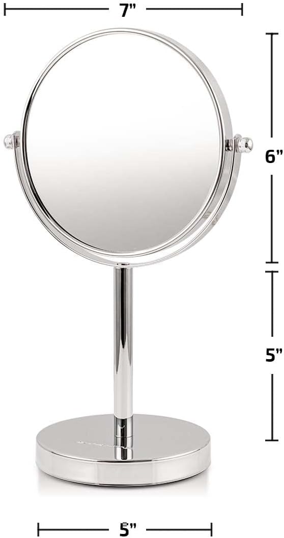 OVENTE 6'' Tabletop Makeup Mirror with 1X/7X Magnification, 360° Swivel Design, Double-Sided Free-Standing Vanity Mirror Perfect for Dresser, Bedroom and Office Desk, Polished Chrome MNLT60CH1X7X